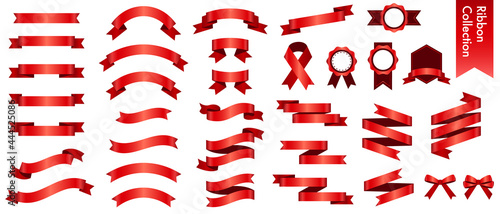 赤いリボンのベクターイラストセット(xmas,X'mas,クリスマス,グラデーション,立体,バレンタイン,ホワイトデー)