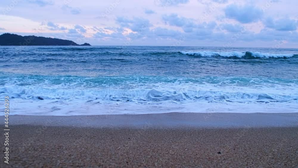 4K Beautiful tropical beach with blue sky and clouds. Tropical beach with waves crashing empty beach. Andaman Phuket beach Thailand. 4K Beautiful tropical beach with blue sky and clouds. Tropical beach with waves crashing empty beach. Andaman Phuket beach Thailand.