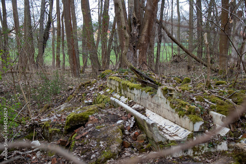 Rustic wild forests and old, partially blown up bunkers from the 2nd World War of the former MIMO plants in Leipzig Plaussig ,Germany