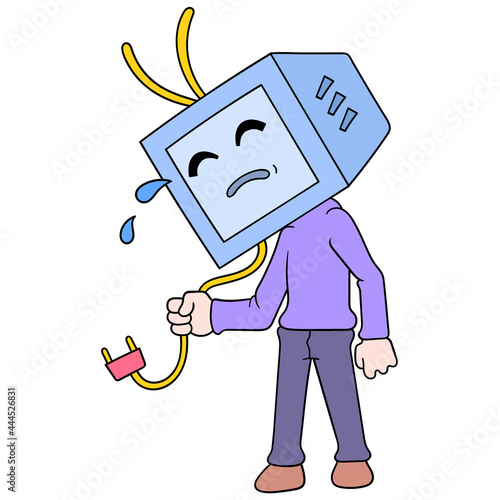 television monster is crying sadly losing power, doodle icon image kawaii
