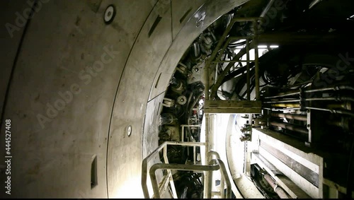Tunnel boring machine work. Timelapse of tunnel boring machine movement. Building modern subway tunnel