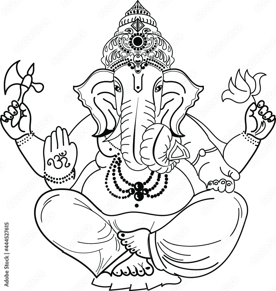 Indian wedding card clip art Lord Ganesha. God Ganpati line art black ...