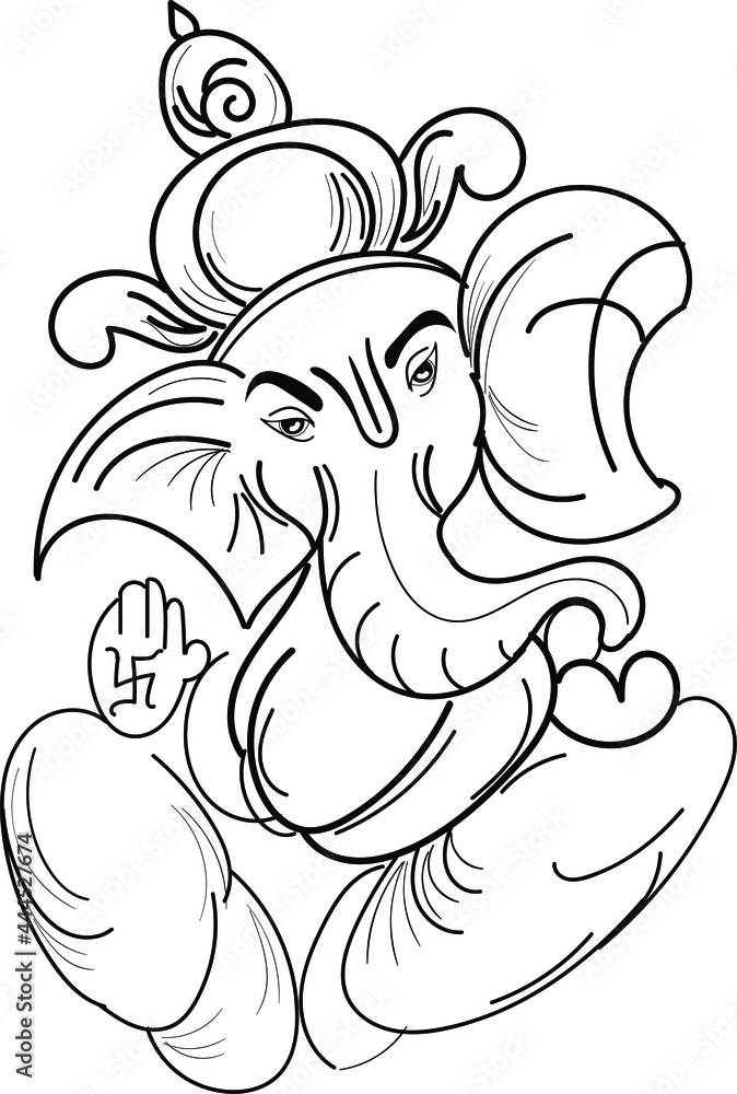 Indian wedding card clip art Lord Ganesha. God Ganpati line art black ...