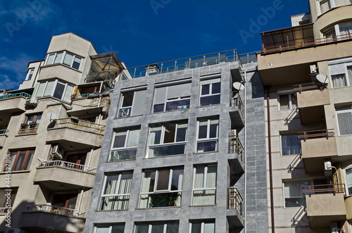 Residential neighborhood with interesting modern structures maximizing the use of roof spaces, Sofia, Bulgaria 