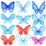 Watercolor abstract butterflies. Hand drawn clipart