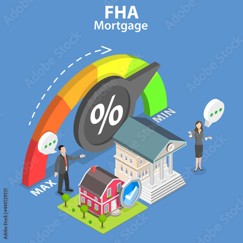 3D Isometric Flat Vector Conceptual Illustration of Federal Housing Administration Mortgage, FHA Loan