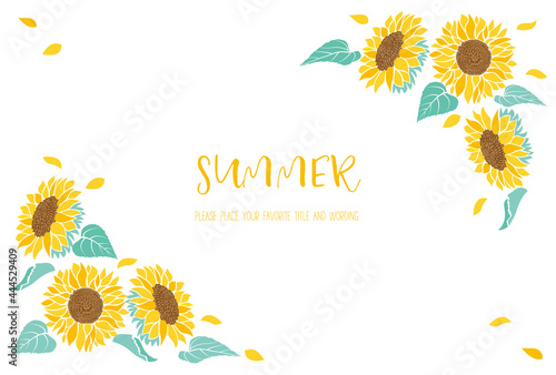 ひまわりのイラストの夏イメージのフレーム素材