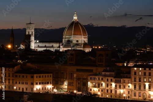 Beautiful Night view of Cathedral of Santa Maria del Fiore in Florence seen from Piazzale Michelangelo. Italy