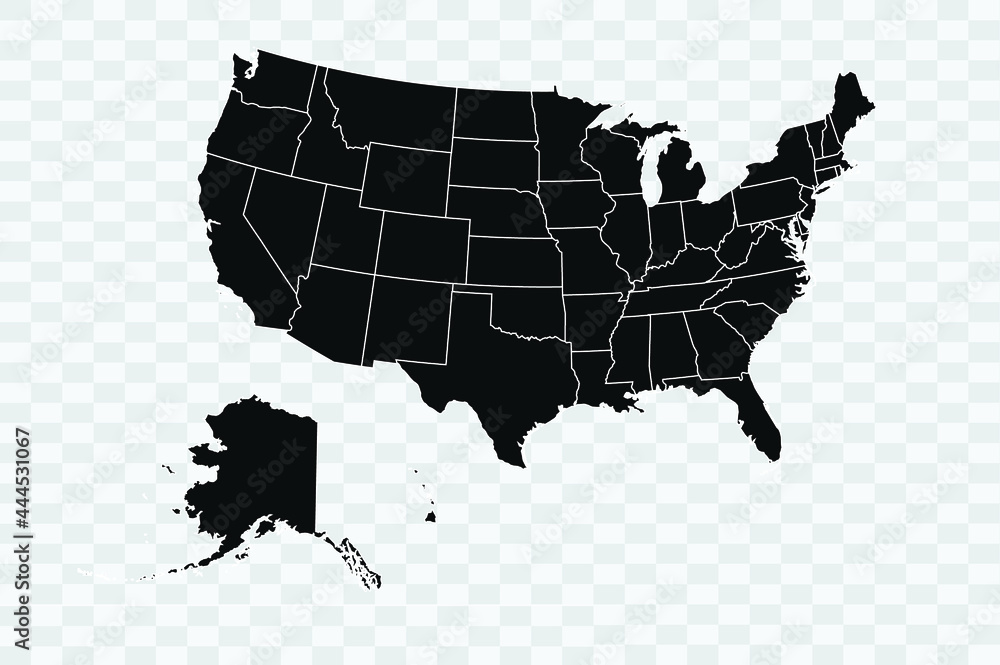 USA map black Color on Backgound