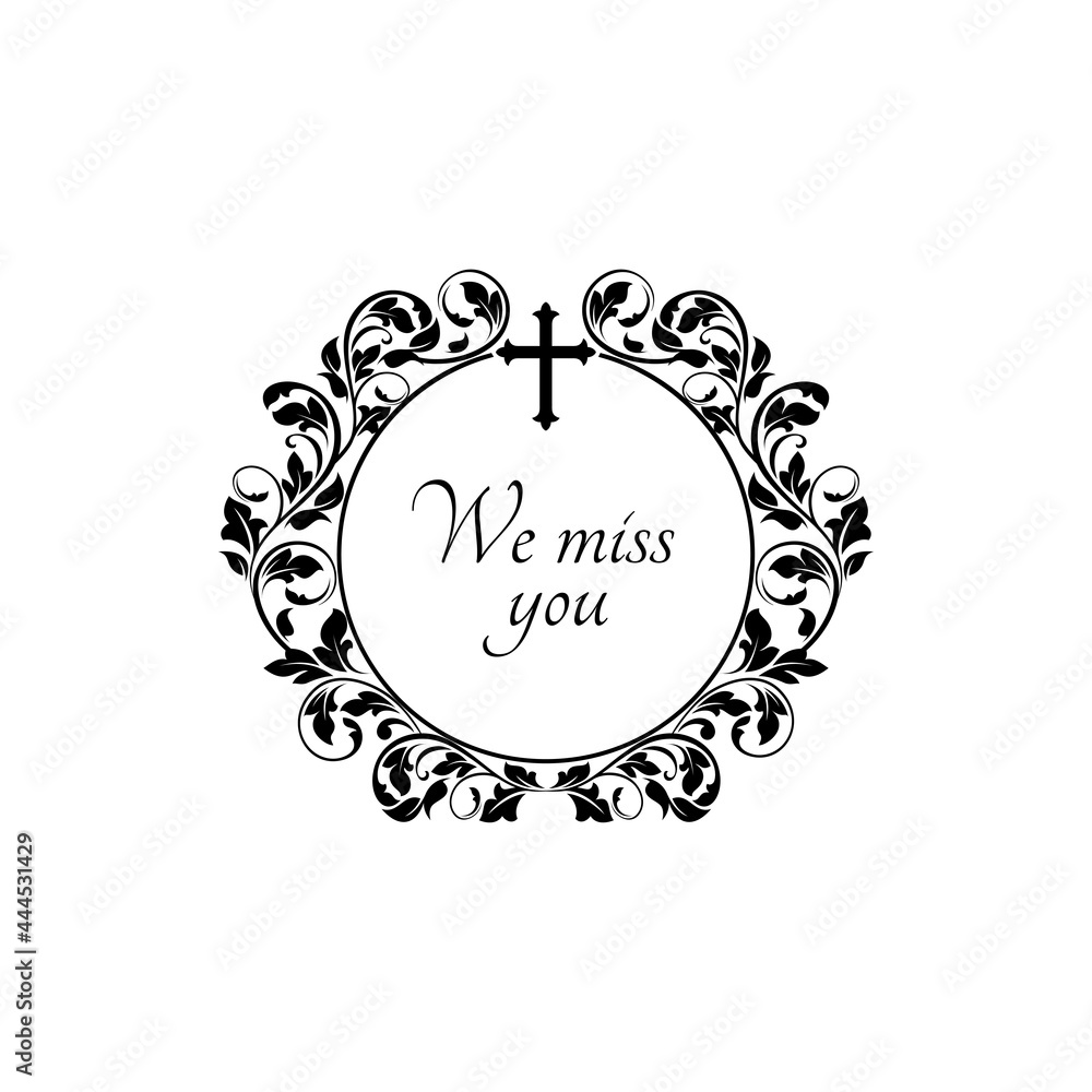 Funeral flowers memory frame, sympathy and mourning, floral wreath