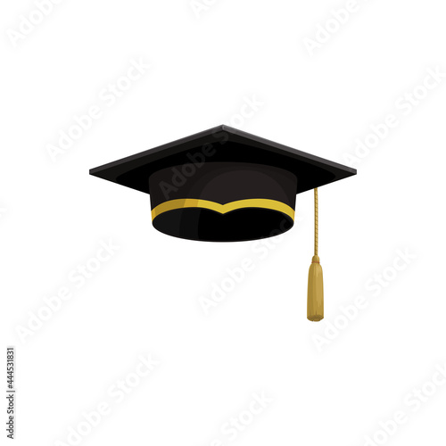 Graduation cap, college university student hat, education vector isolated icon. Academic cap with gold tassel, school graduate and academy diploma or university degree ceremony symbol