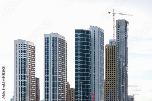 View of several contemporary highrise buildings under construction