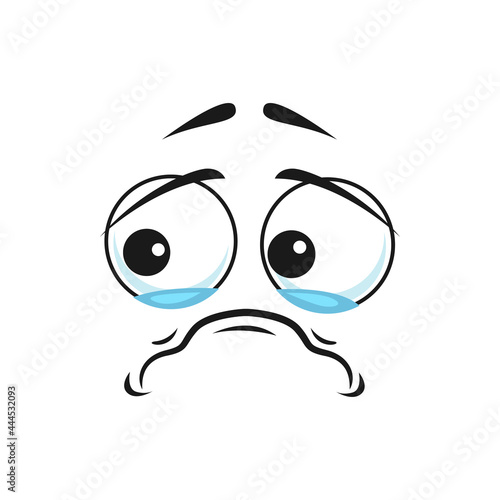 Resentful annoyed offended crying emoji isolated icon. Vector weeping emoji, insulted smiley. Mourning emoticon with wide open eyes, depressed sad unhappy character in sorrow, reviled feeling