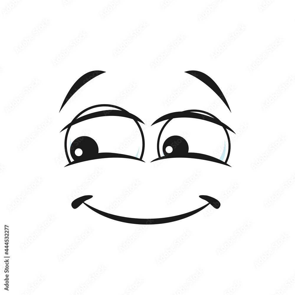 Cheerful comic embarrassed smiley with broad thin smile isolated icon ...