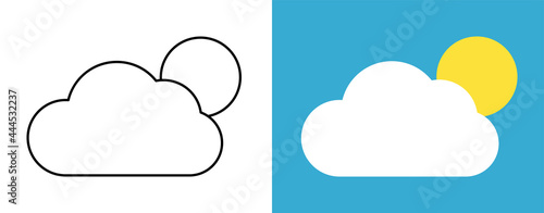 Set with different weather icons. Icons of moon and cloud on a blue and white background. Cloud vector logo. Linear and color icons.