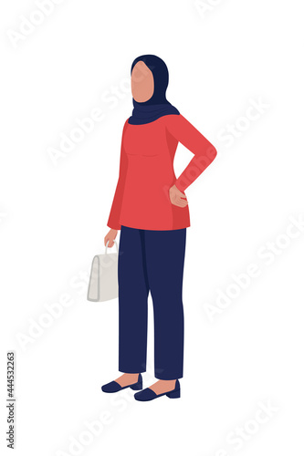 Muslim business woman semi flat color vector character. Impatiently waiting figure. Full body person on white. Hijab girl isolated modern cartoon style illustration for graphic design and animation