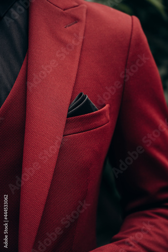 red suit for a man, tuxedo, three-piece suit