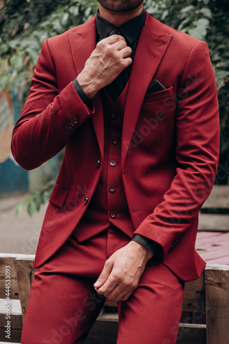 red suit for a man, tuxedo, three-piece suit