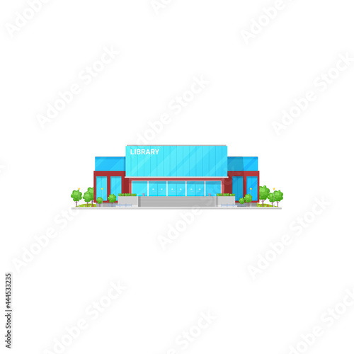 Athenaeum or atheneum public library buildings isolated icon, cartoon design. Vector facade of modern library house architecture, museum of books storage with reading room. Stairs and entrance door