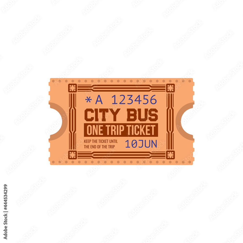City transport intercity bus ticket, boarding pass isolated. Vector retro coupon, city public