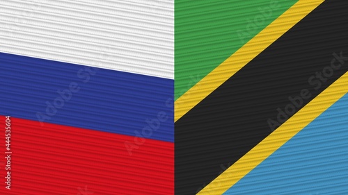 Tanzania and Russia Flags Together Fabric Texture Illustration Background