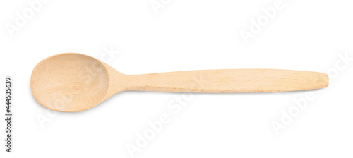 Handmade wooden spoon isolated on white  top view