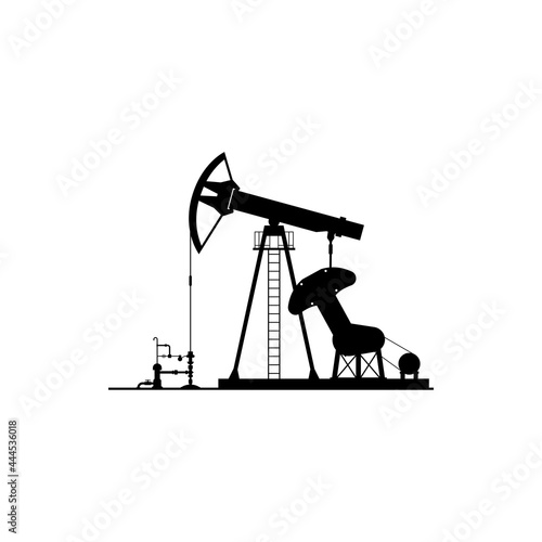 Oil derrick vector icon, black silhouette of rigs pumping gas or fuel isolated on white background. Chemical industry equipment for resource extraction sign