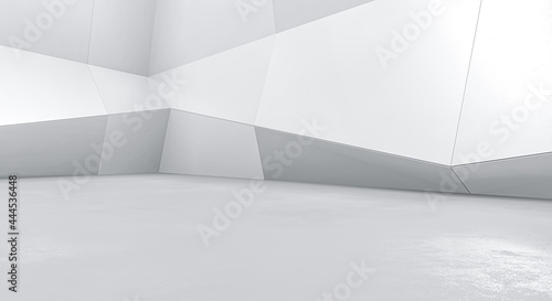 Fototapeta Naklejka Na Ścianę i Meble -  Abstract white polygonal wall background. Futuristic Geometric structure design concept. 3d Render.