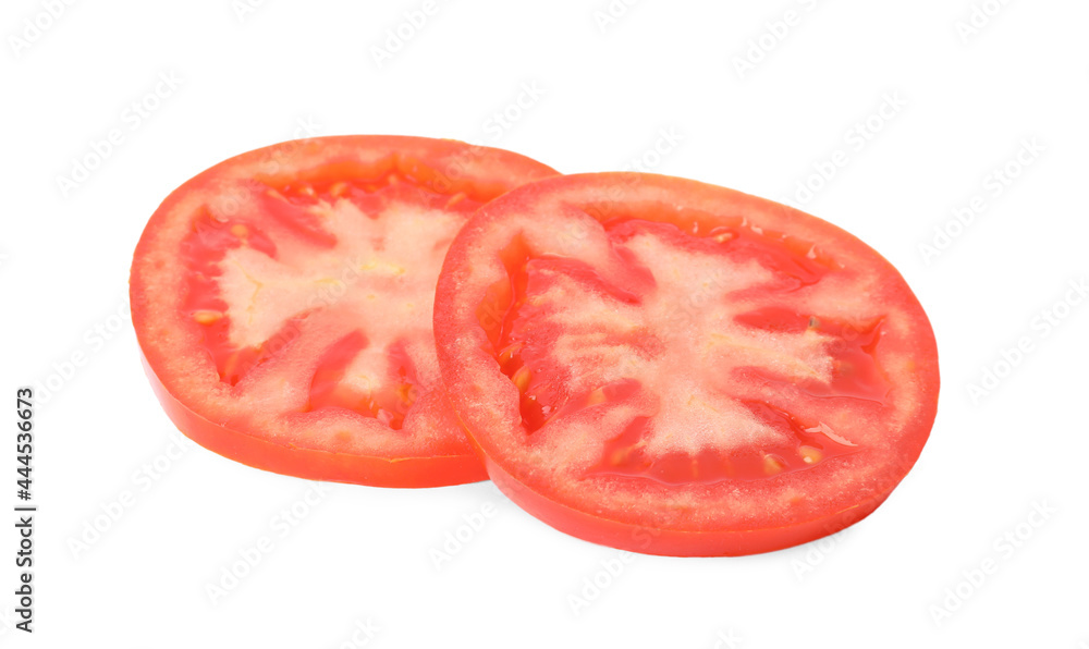 Slices of ripe tomato isolated on white Slices of ripe tomato isolated on white