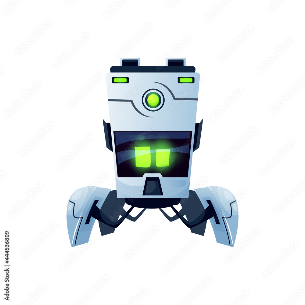 Robot cartoon character with flexible parts isolated realistic icon. Vector futuristic ai robot with big display and folding legs with grabs. Artificial intelligence futuristic electronic machine