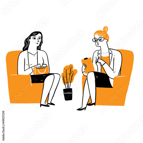 A doctor or counselor is talking to someone who has a problem