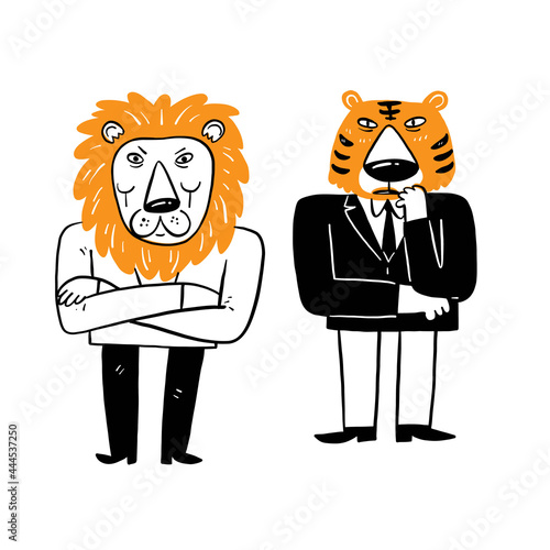 Office living business ideas, well dressed men or women, their heads are animals.