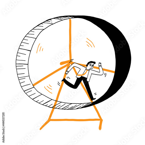 Business concept, success, competition, businessman running on wheel
