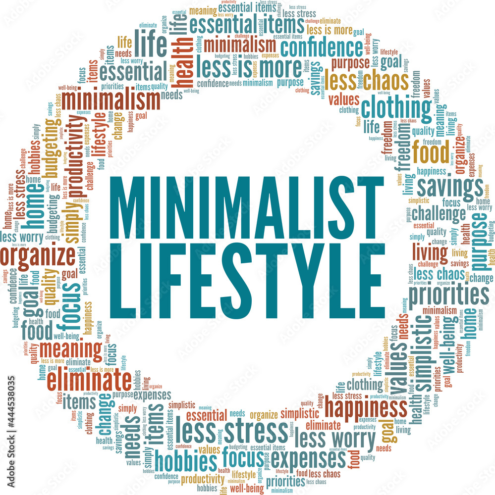Minimalist lifestyle vector illustration word cloud isolated on a white background.