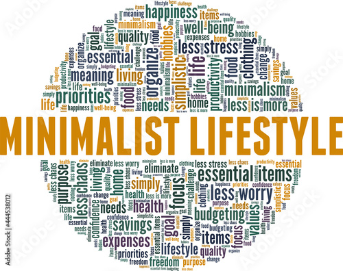 Minimalist lifestyle vector illustration word cloud isolated on a white background.