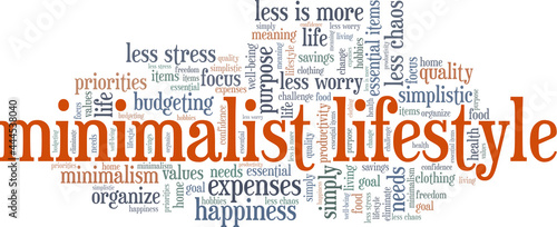 Minimalist lifestyle vector illustration word cloud isolated on a white background.