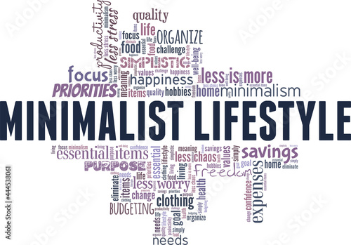 Minimalist lifestyle vector illustration word cloud isolated on a white background.