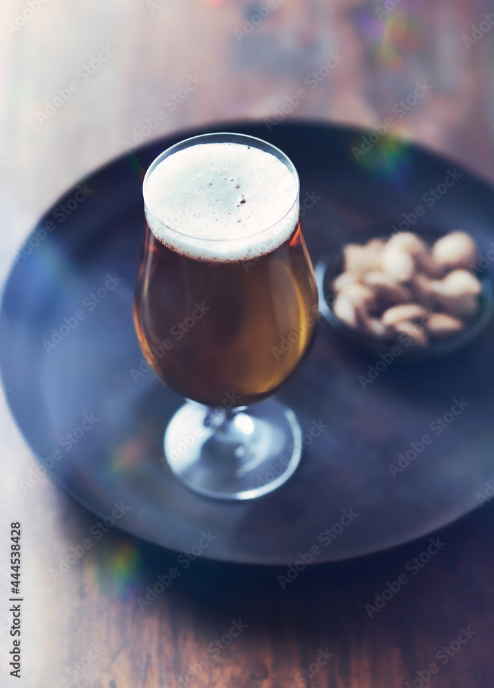 Glass of beer on wooden background. Copy space. Glass of beer on wooden background. Copy space.