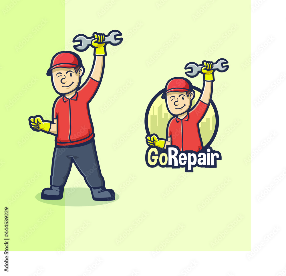 character of person with a wrench logo for repair workshop business