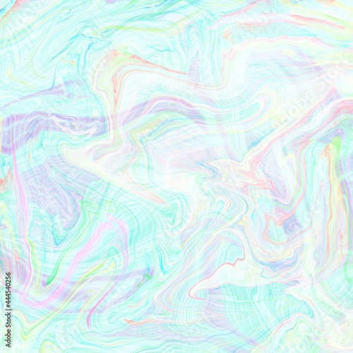 Zeitgenössische Zusammenfassung des flüssigen Wirbels. Geometric spiral, swirl, twirl in holografisch grün ,blau und gelb. Perfekt für Hintergrund von Webseiten und design Elemente . Trendy Farben.