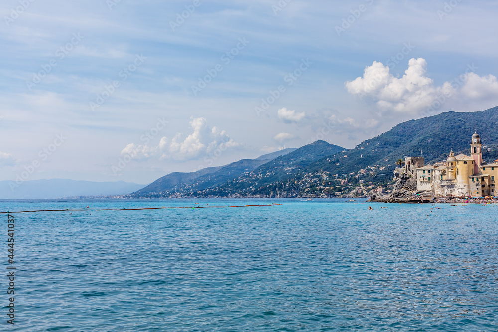 coast of Liguria, beach in Camogli by Genova, Italy