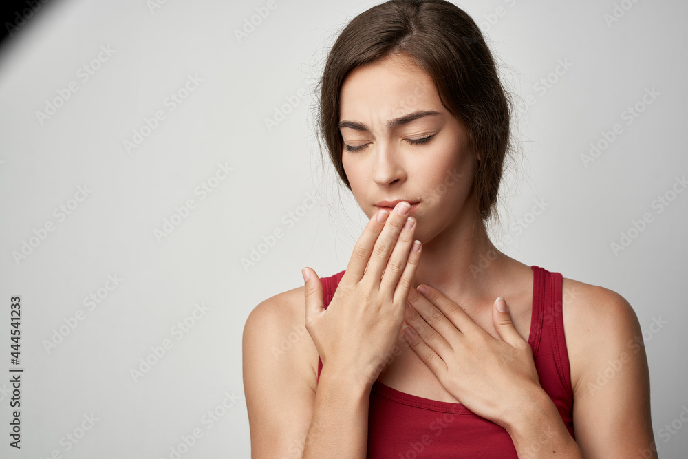 woman with sore throat health problems virus cough woman with sore throat health problems virus cough