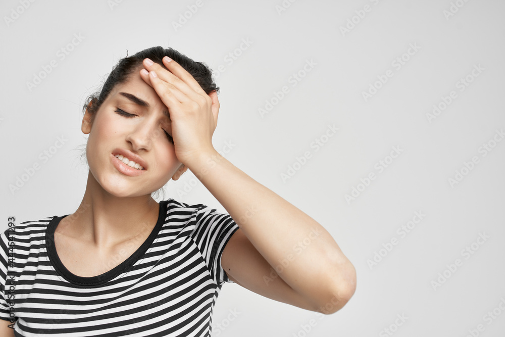 woman with headache depression migraine negative close-up woman with headache depression migraine negative close-up