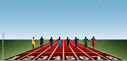 Athletes running in athletic track.	
