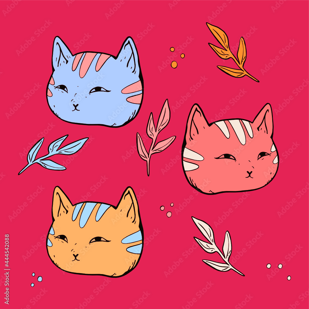 Cute cats colorful seamless pattern vector illustration. 