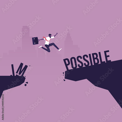 From impossible to possible-Business challenge concept, Businessman jumping from cliff to other bank, concept as possible and impossible of success in business and leadership