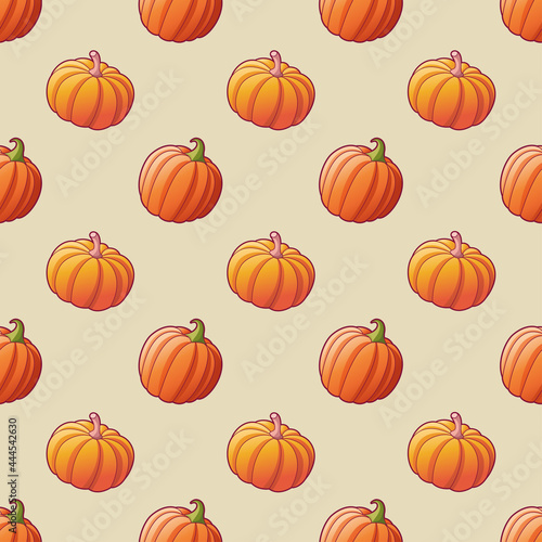 Vegetables. Pumpkin seamless pattern for textile print. Harvest. Bright illustrations of ripe pumpkin. Thanksgiving holiday wrapping paper