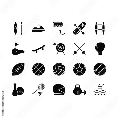 Sport Equipment flat line icons set. Sports Games Equipment  and activities. Simple flat vector illustration for store, web site or mobile app