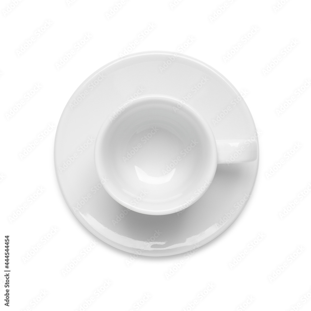 Empty ceramic cup isolated on white, top view Empty ceramic cup isolated on white, top view
