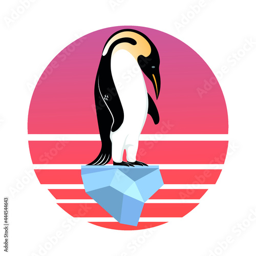 Penguin on an ice floe. Global warming. Melting glaciers. The threat of extinction of animals. Vector illustration photo